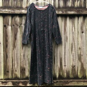 Vermont Country Store Corduroy Maxi Dress Size 1X Dark Paisley Pockets